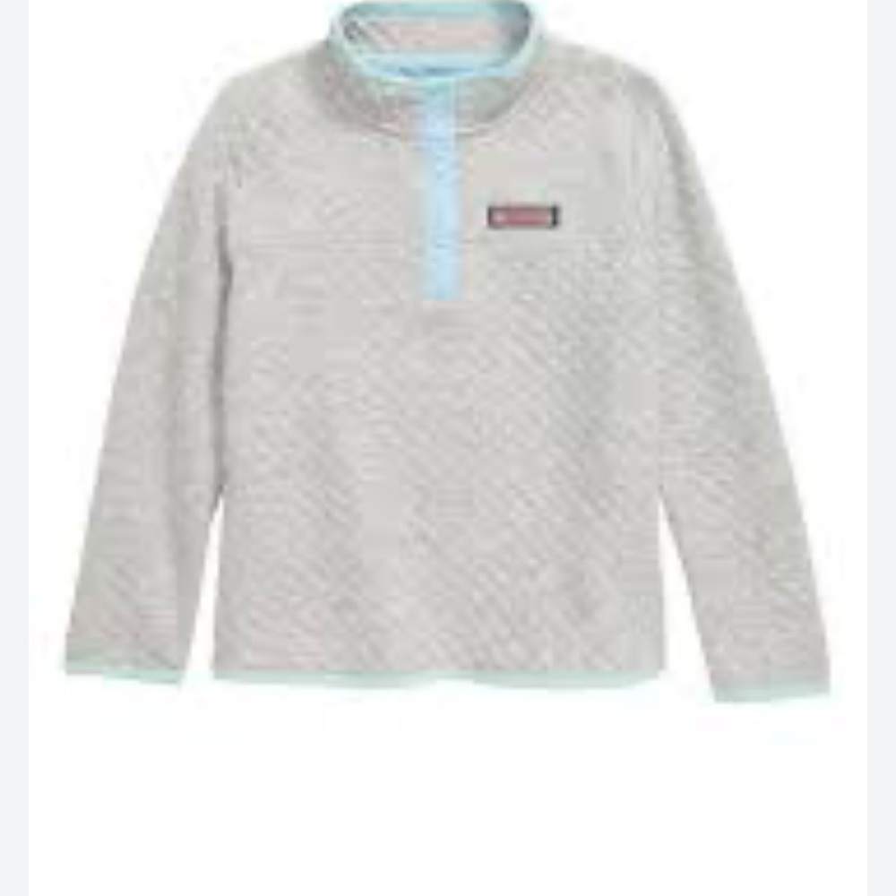 Vineyard Vines Light Gray Quilted Pullover with Light Blue Trim